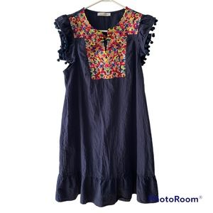 NWOT Kirundo Dress Embroidered with Pom poms v neck SZ Med